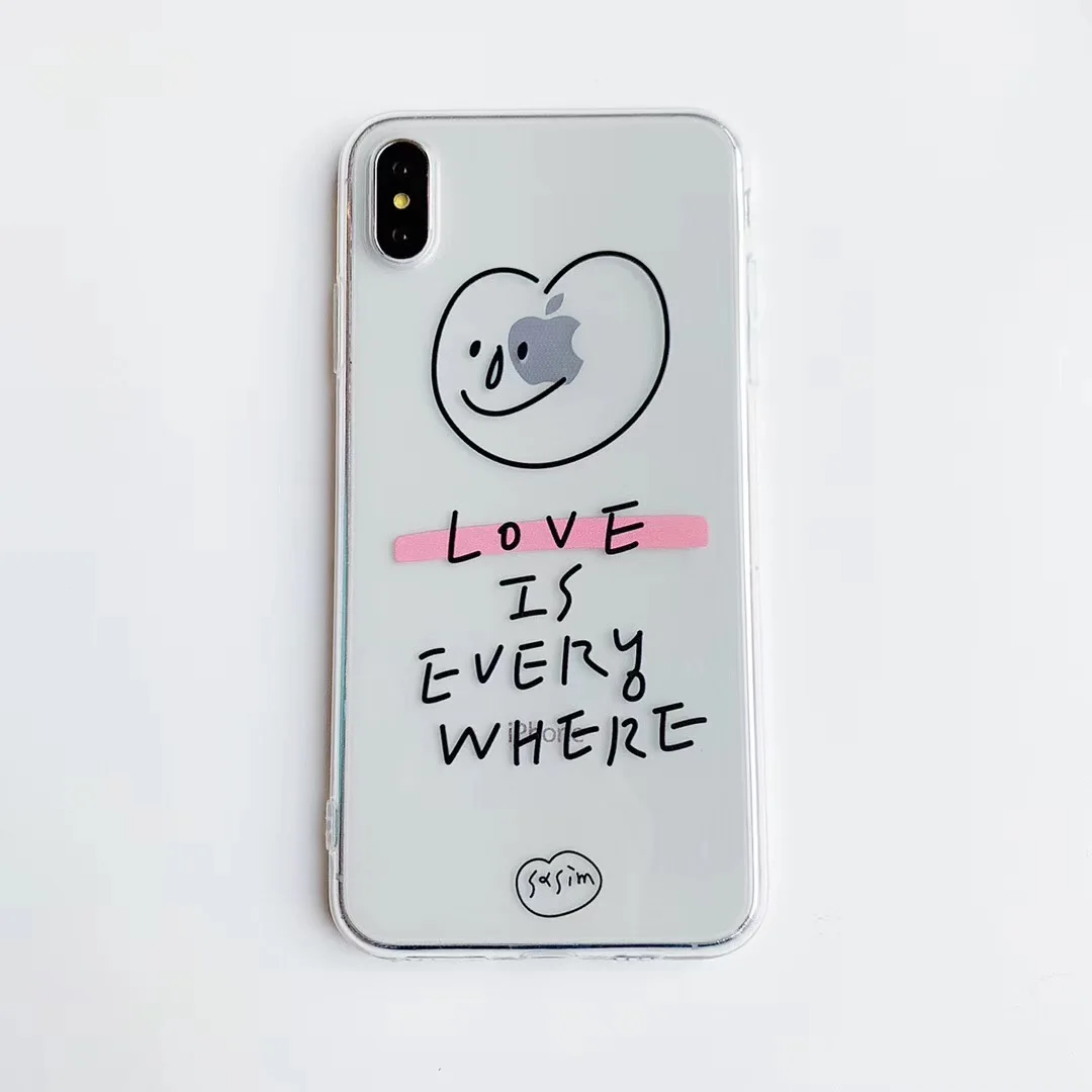 2 INS корейский прозрачный английский чехол для телефона со смайликом для iphone Xs MAX XR X, Мягкий ТПУ для iphone 6, 6s, 7, 8 plus, простой чехол для пары - Цвет: 2