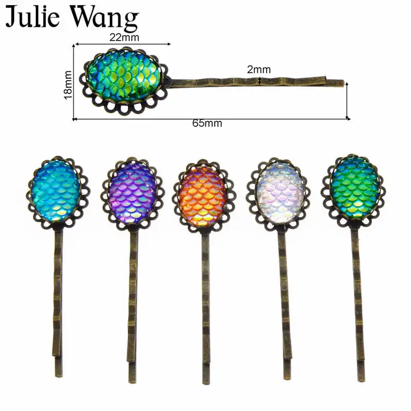 Julie Wang 2 шт. заколка для волос красочная русалка весы кабошон девушки женщины