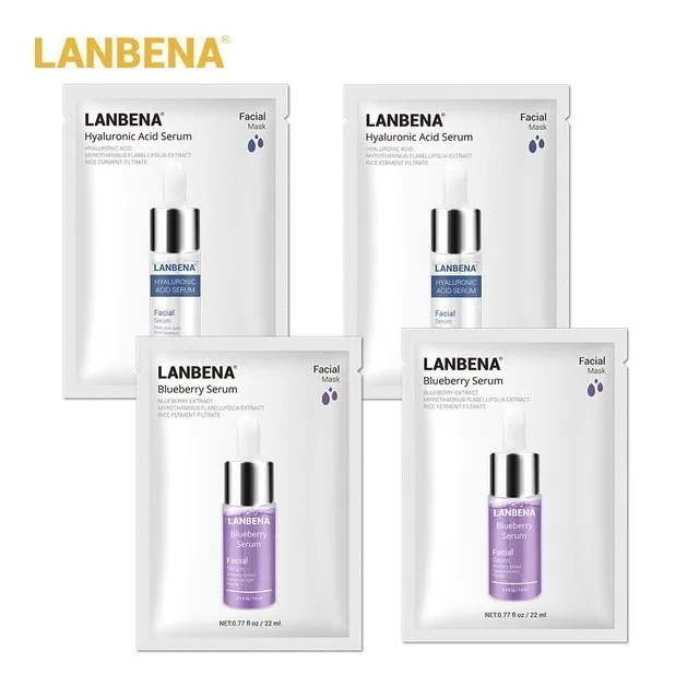 Hyaluronic Blueberry Lanbena маски для лица Гиалуроновая Кислота Витамин С Сыворотка черника лист маска увлажняющая отбеливающая Омолаживающая вода уход за кожей - Цвет: Hyaluronic Blueberry