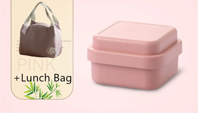Pink-bag Двухслойный Ланч-бокс из бамбукового волокна, многофункциональная креативная посуда, зеленые модные кухонные аксессуары, микроволновый Ланч-бокс - Цвет: Pink-bag