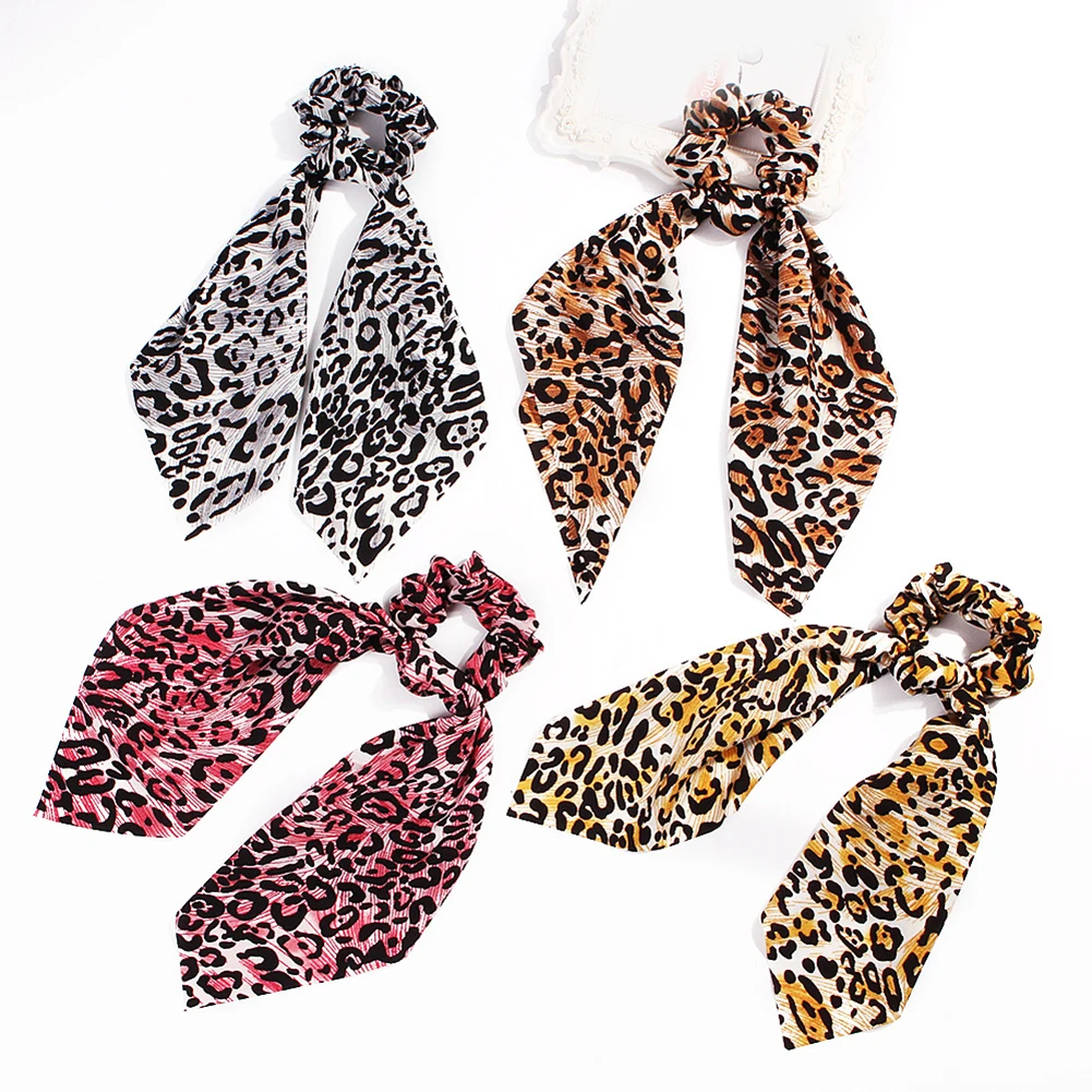 

2019 New Leopard Snake Floral Dot Streamers Scrunchies Women Hair Scarf Elastic Bow Hair Rope Ribbon Band Girls Hair Accessories