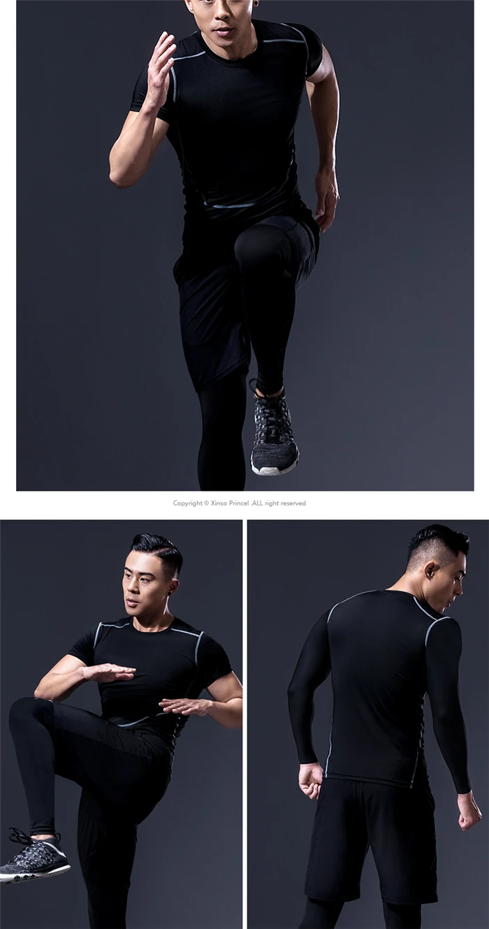 Новинка, 5 шт. спортивный костюм для мужчин компрессионный спортивный комплект из двух предметов для бега Костюмы тренажерный зал для обучения фитнесу костюм быстросохнущая Спортивная одежда для бега, спортивный костюм