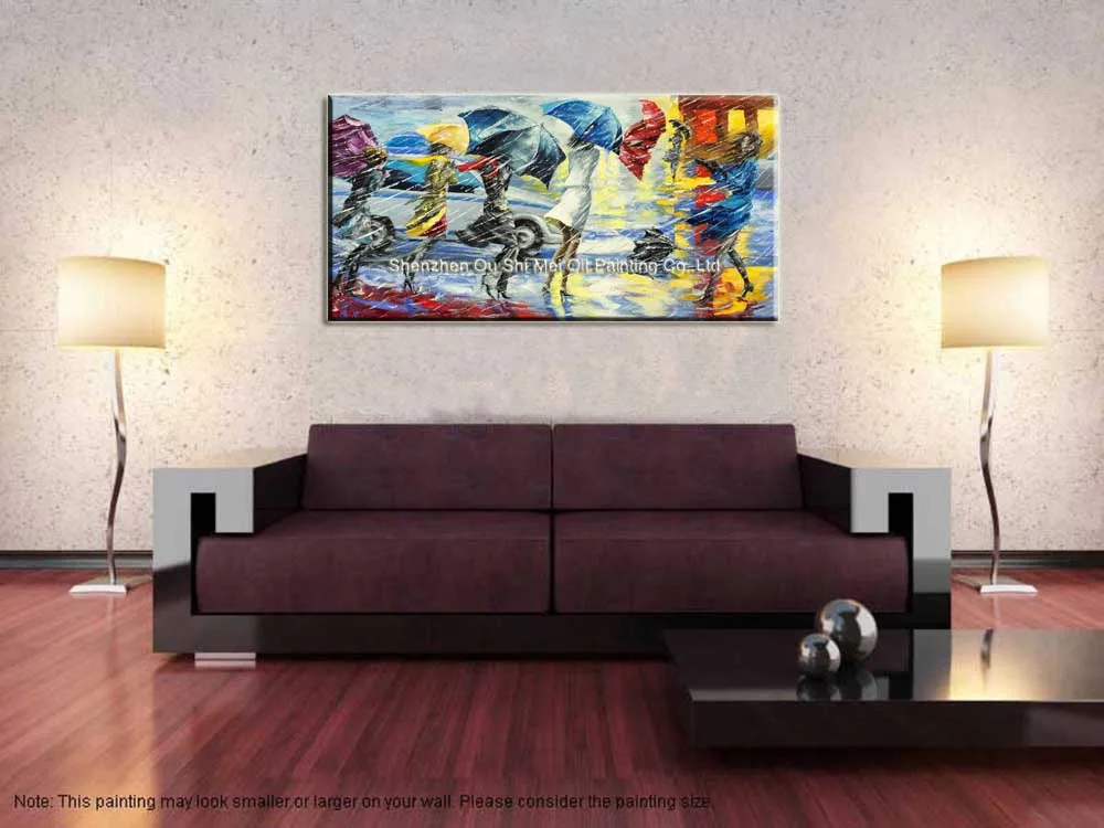 Дождевой пейзаж Картина на холсте нож для людей улице картины ветреную сцену