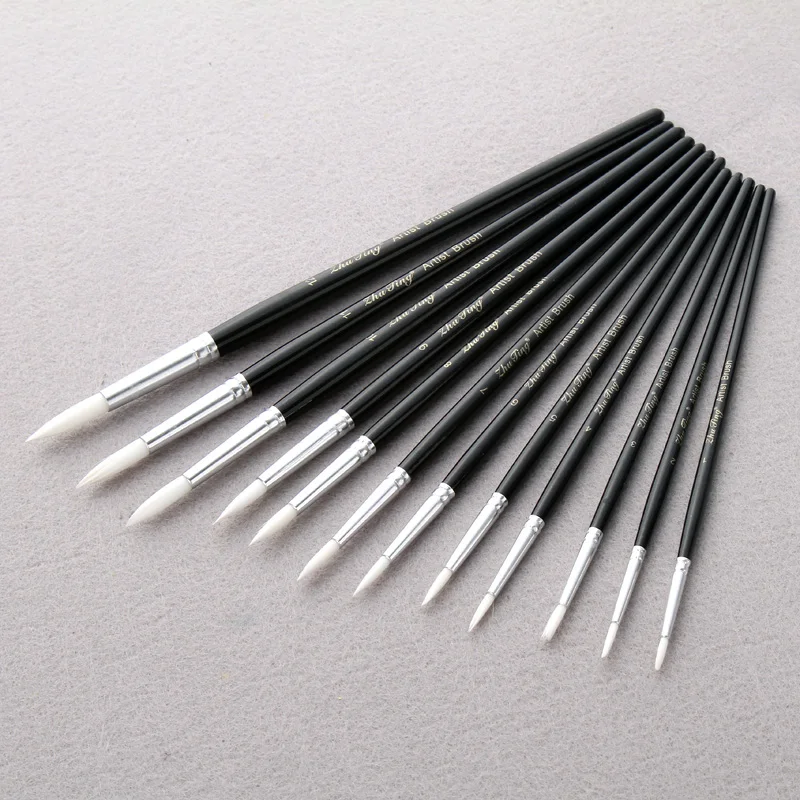 

12Pcs/Lot Paint Brush Different Size Black penholder White Nylon Hair Oil Painting Brushes Watercolor Acrylic Drawing Art