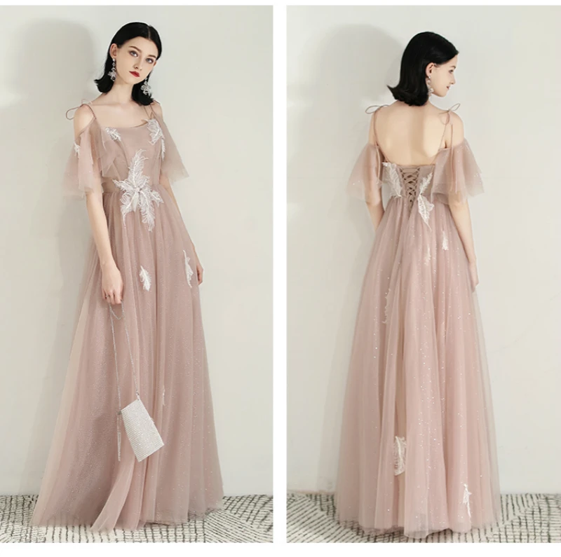 Женское вечернее платье SSYFashion розовое в пол с кружевной аппликацией | Свадьбы и