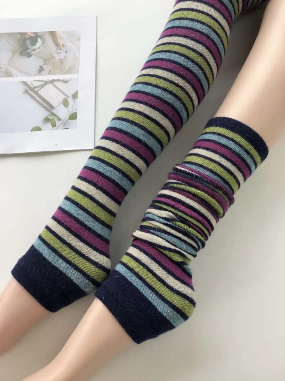 

Over Knee Long Tube Rabbit Wool Knitted Leg Warmer Boots Gaiters Rainbow Fashion Feminine Winter Leg Cover 1pair Drop Shipping