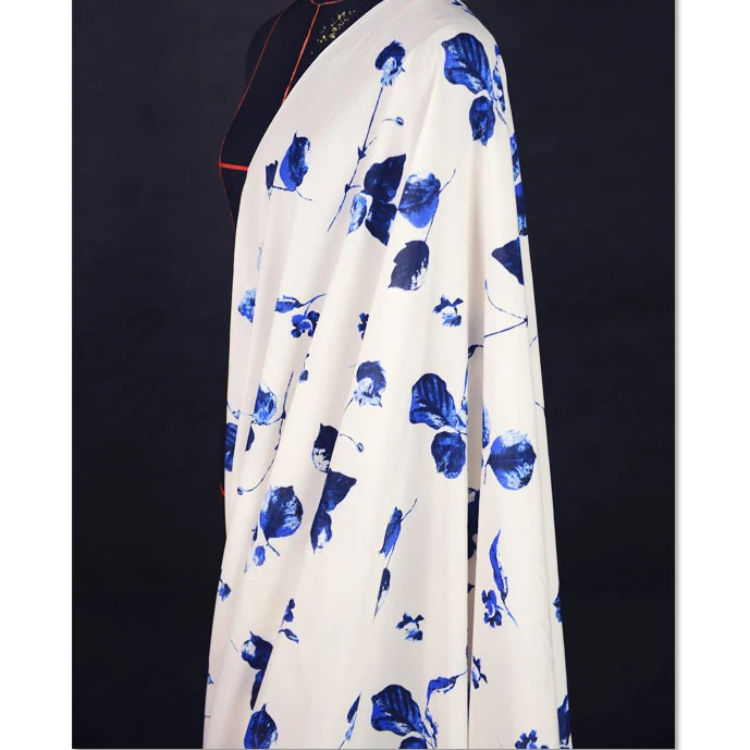 Синие листья принт очень красивые шелковые хлопчатобумажная ткань 55 &quotШирина 12