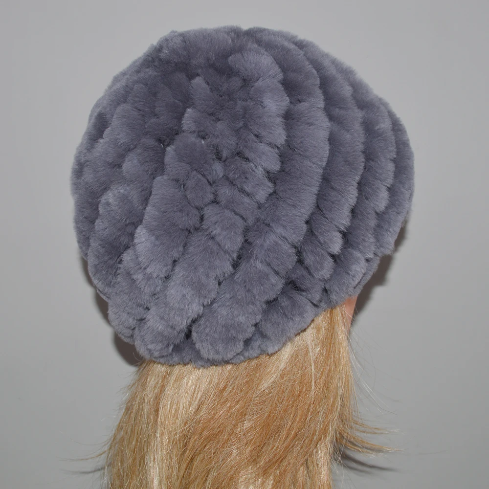 Русская женская шапка из меха кролика Рекс, зимние меховые шапочки из кролика Рекс, шапки бини, теплая вязаная шапка, настоящий мех кролика