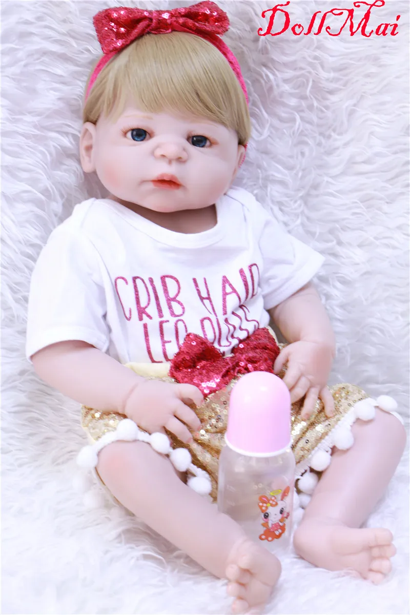 Кукла DollMai 22 дюйма Reborn полностью силиконовая виниловая для девочек bonde волосы