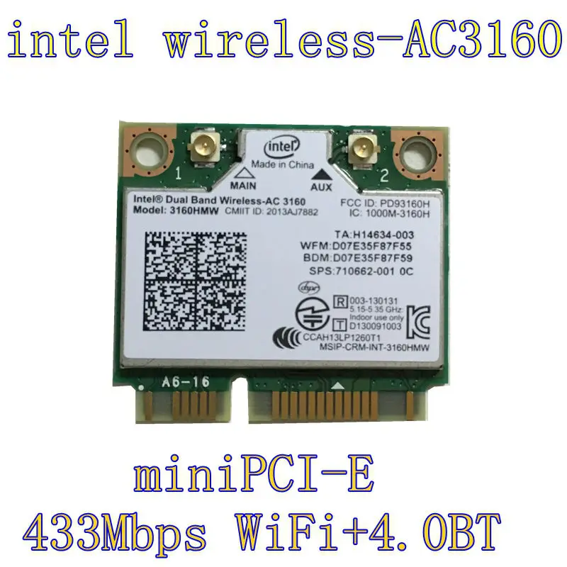 Intel 3160.HMW G.R Двухдиапазонная Беспроводная AC + Bluetooth Mini PCIe карта поддерживает 2 4 и 5 8