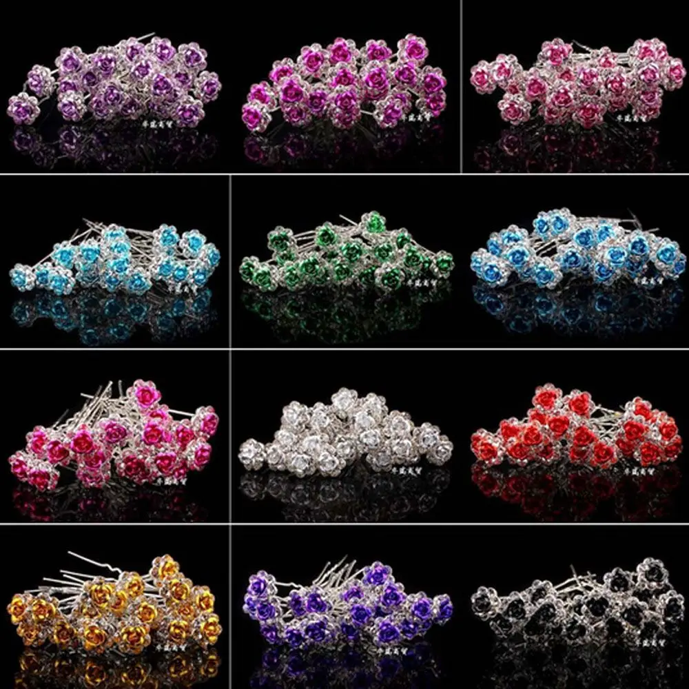 20Pcs/pack Wedding Bridal Clear Crystal Rhinestone Rose Flower Hair Clips Hair Accessories Jewelry Barrettes Headwear for Women
