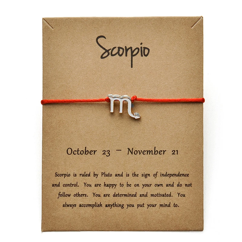 RED Silver Scorpio Красные цвета золотые карты модные ювелирные изделия 12 созвездия зодиака тканый браслет браслеты для женщин - Окраска металла: RED Silver Scorpio