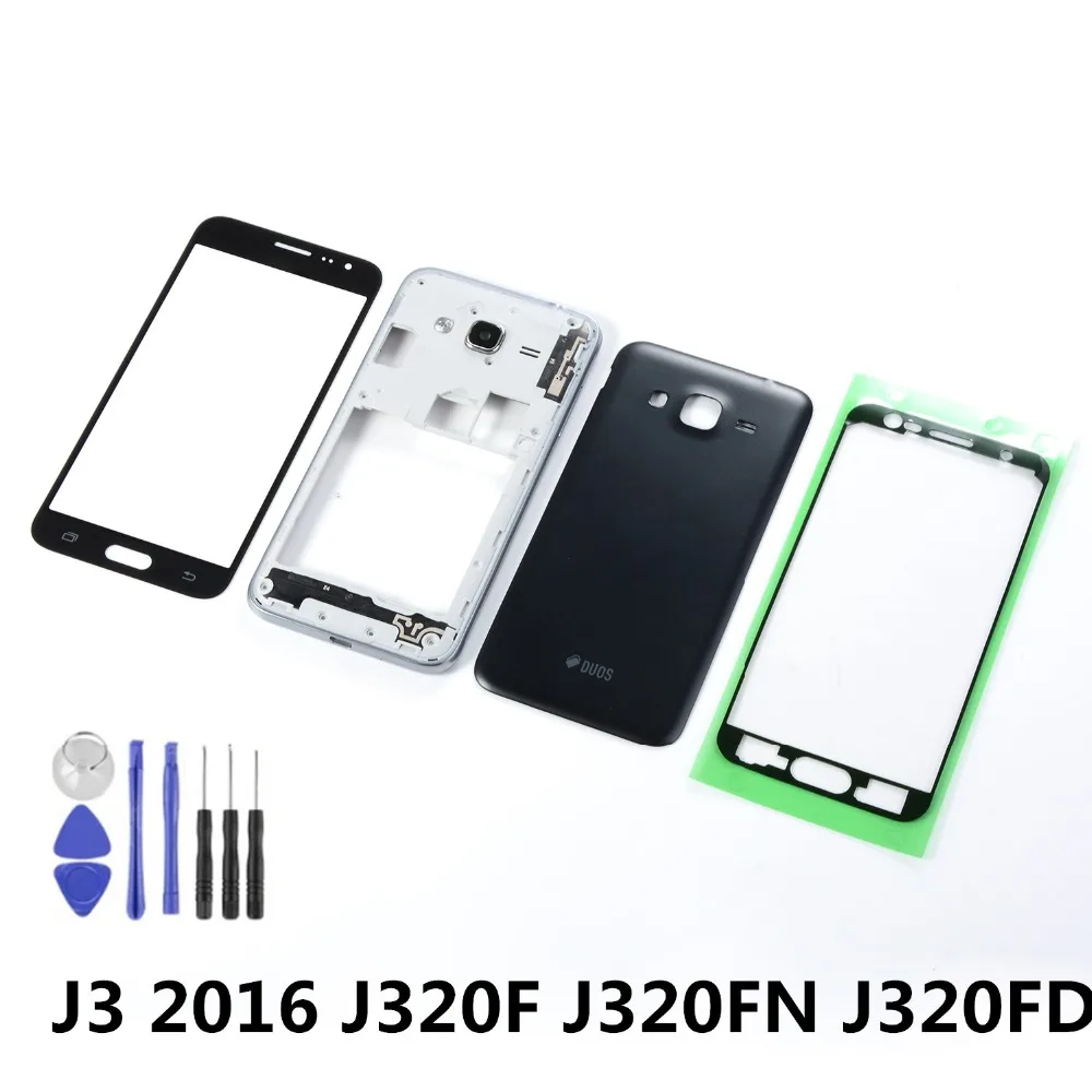 Корпус для Samsung Galaxy J3 2016, J320F, J320FN, J320FD, средняя рамка, задняя крышка аккумулятора + датчик переднего сенсорного экрана + клей + Инструменты Корпус для Samsung Galaxy J3 2016, J320F, J320FN, J320FD, средняя рамка, задняя крышка аккумулятора + датчик переднего сенсорного экрана + клей + Инструменты