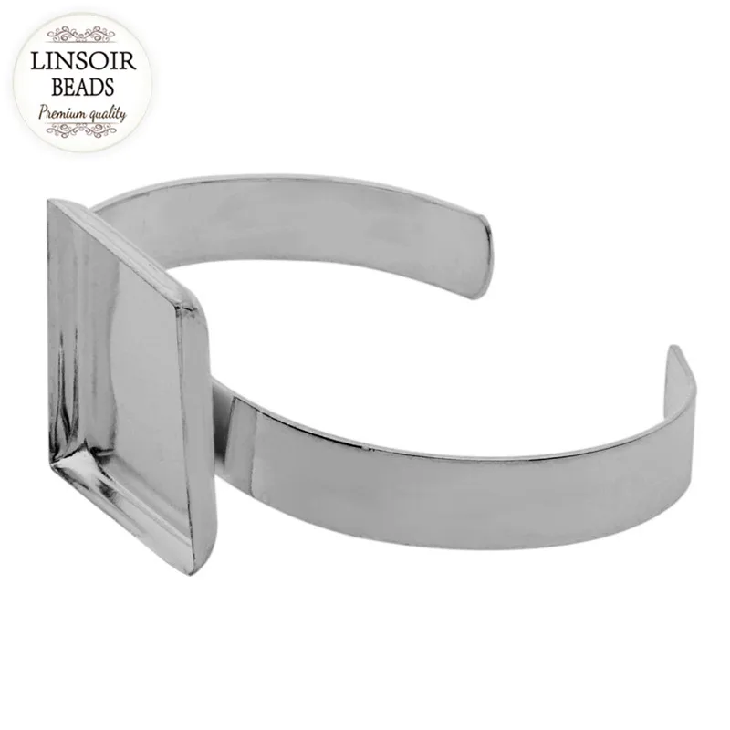 Серебристый цвет 25 мм медный квадратный браслет на запястье пустая основа для