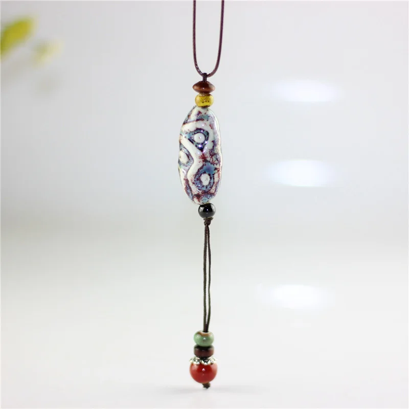 Длинное ожерелье капли воды керамические бусины кулон свитер с чокером цепь для