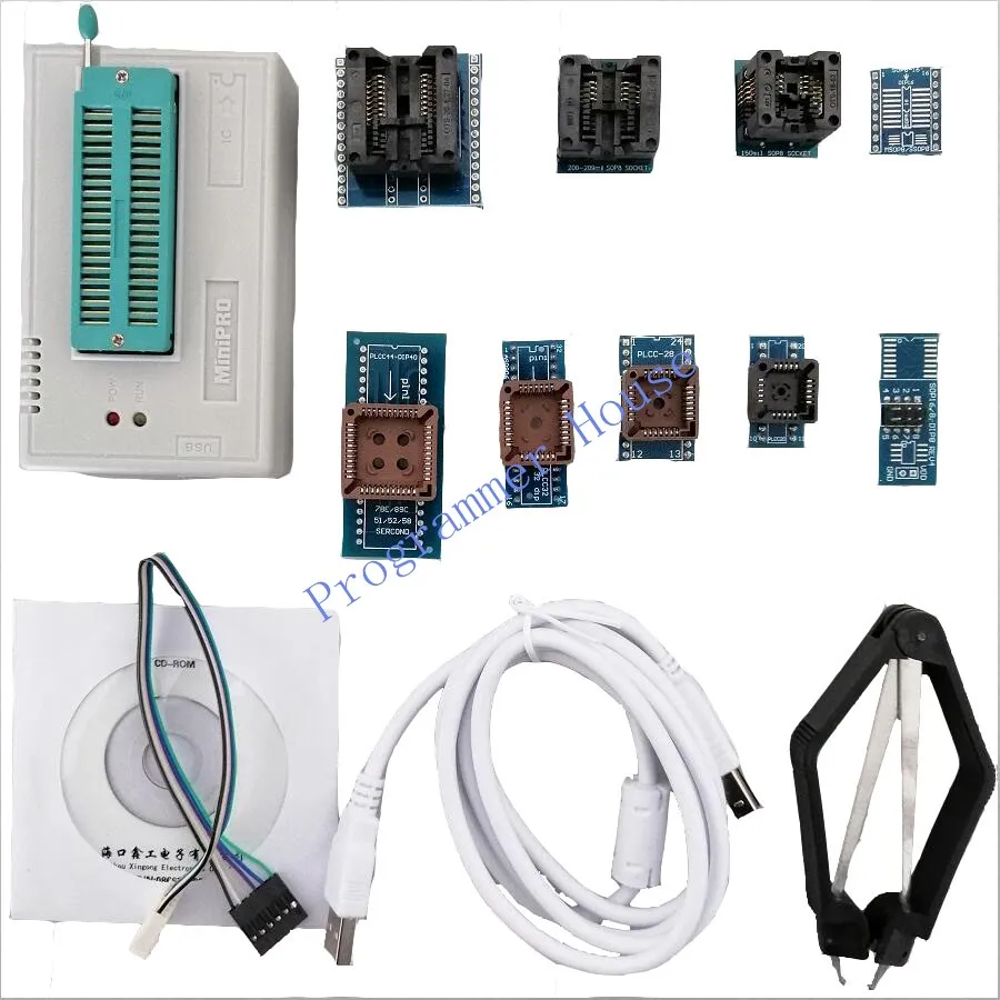 V10.35 Original XGecu minipro TL866II Plus USB Universal BIOS nand flash 24 93 25 mcu Programmer+10 Adapters+SOIC8 clip|Промышленные