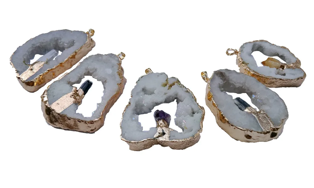 Подвеска из натурального кварца Geode черный турмалин e 5 шт./лот|drusy pendant|natural geodeblack