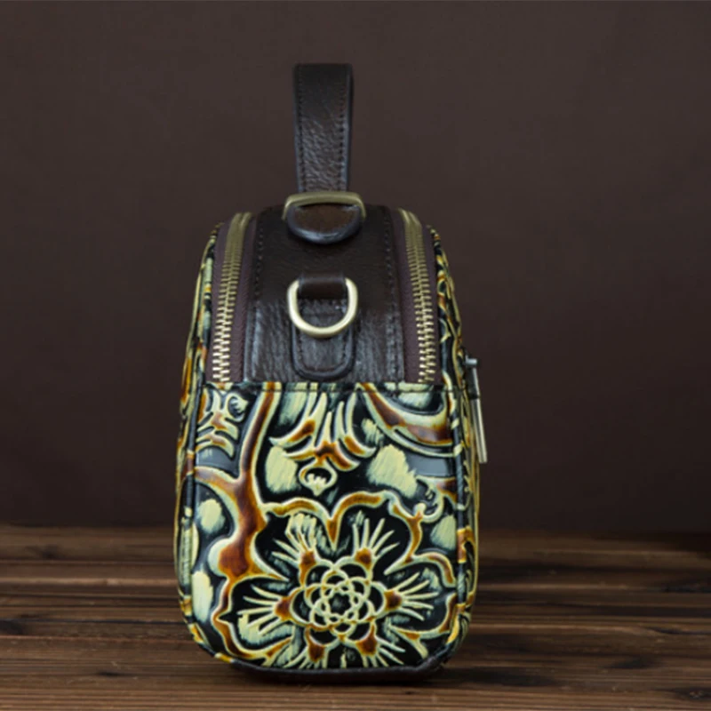 Сумка-мессенджер из натуральной кожи винтажная с тиснением высокого качества |