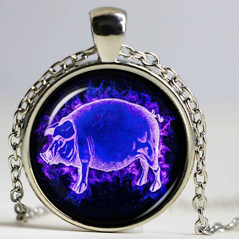 Свинья стеклянные купольные украшения кулон со свиньей животное ожерелье