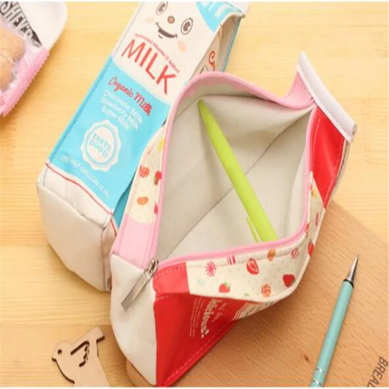 

1PCS 20*5*6 Primary And Middle School Students Milk Box Pen Pencil Case Lady Zero Purse Cosmetic Bag