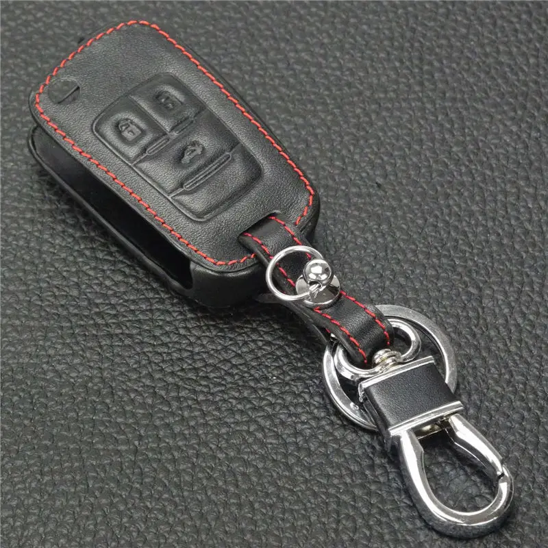 Jingyuqin кожаный флип-ключ чехол для Chevrolet Cruze Aveo Buick Vauxhall, Opel Insignia Astra J Zafira C дистанционным управлением автомобиля 3BTN чехол - Название цвета: Черный