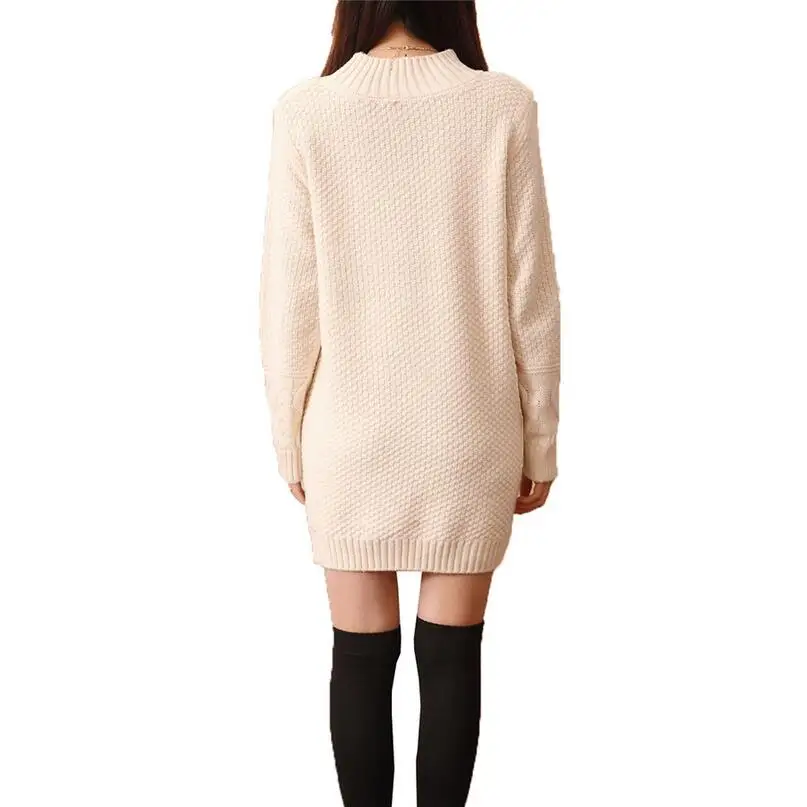 Повседневное толстый теплый свитер платье для Зима Осень Винтаж одноцветное