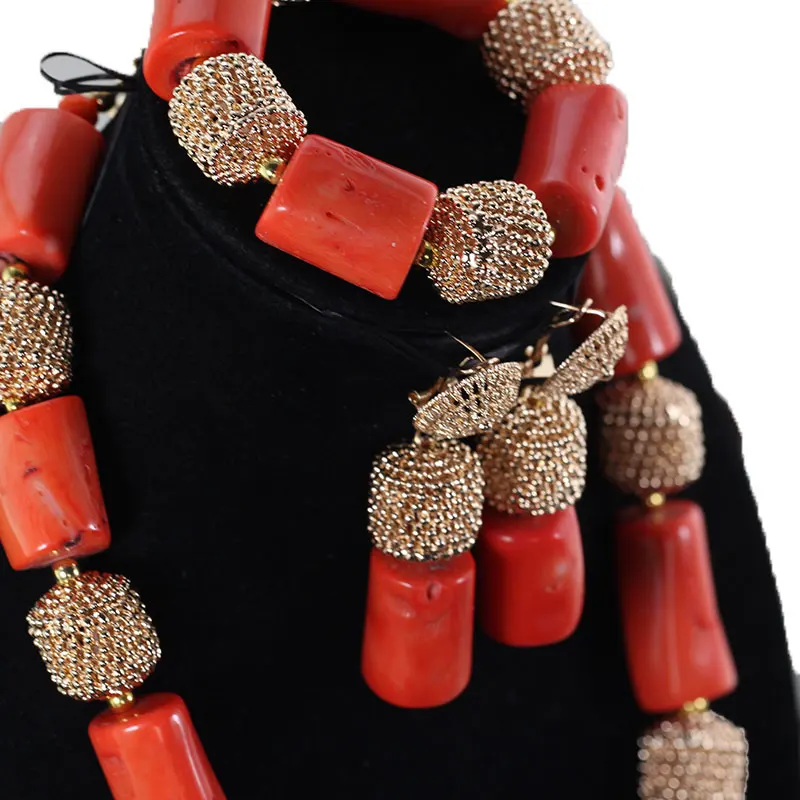 Beautiful nature Coral Beads Set 2019 New Nigerian African Wedding Bride Jewelry Free Shipping ANJ601 | Украшения и аксессуары