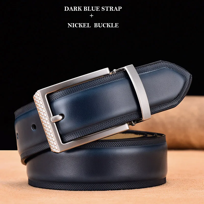 DBlueStrap Nickel Classic Leather Belt Men High Quality Luxury Cowhide Waist Belt For Men belt Leather Genuine riemen voor mannen Dropshipping - Цвет: DBlueStrap Nickel