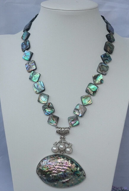 Бесплатная доставка квадратное ожерелье из натуральной раковины Пауа абалона