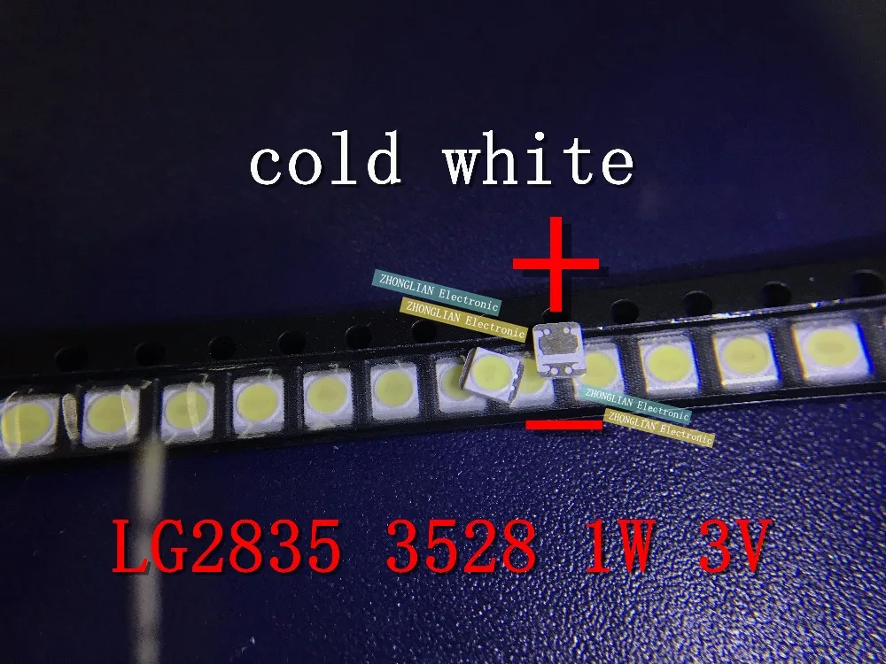 200 шт./лот 3528 2835 SMD светодиодные Бусины 1 Вт 3 в лм холодный белый для подсветки ЖК-телевизора