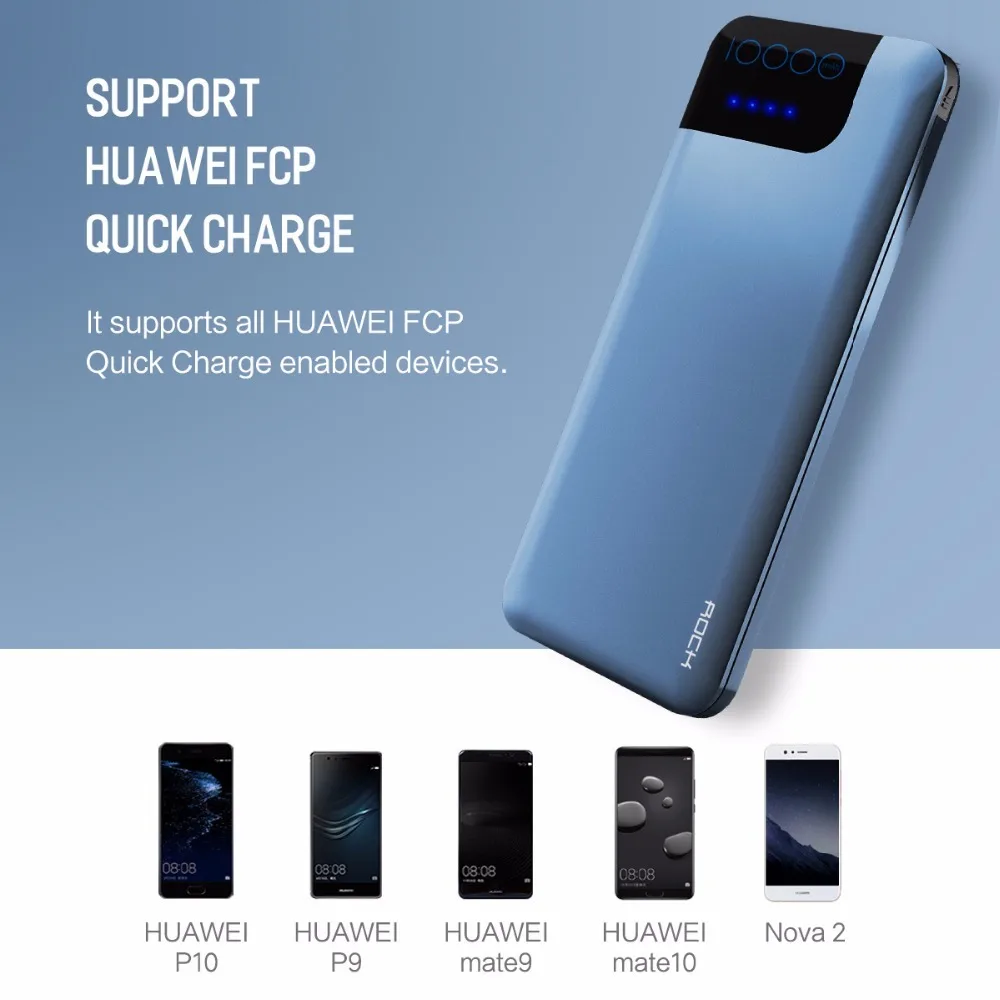 ROCK Quick Charge Power Bank 10000 мАч 5 В/9 В/12 В Смарт QC 3 0 Powerbank с цифровым дисплеем типа C