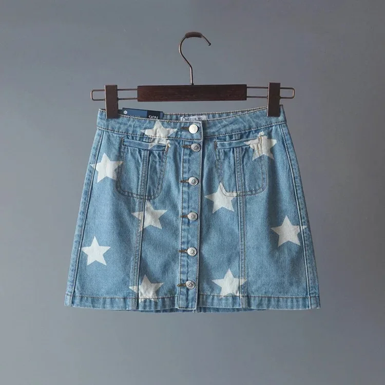 Exported to Europe and the United States women's single breasted denim skirt female autumn new lady A word |