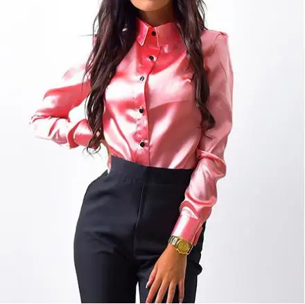 Женская шелковая атласная блузка модные рубашки с длинным рукавом элегантная