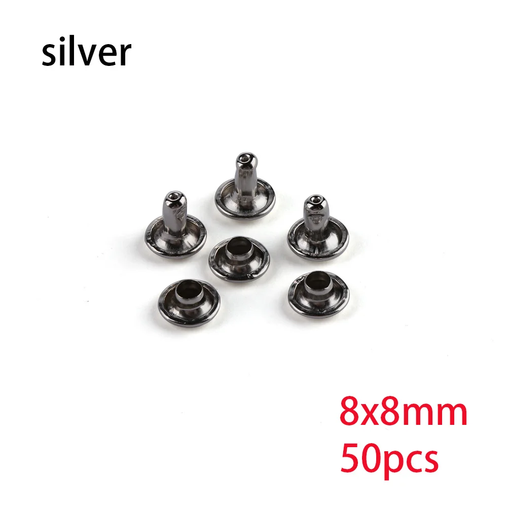 silver-8X8mm Горячая Распродажа, 50 шт в наборе, 6/8 мм Металлический Шип рок с двумя круглыми Кепки заклепки шпилька столкновения ногтей, рыба, мужская сумка для обуви пояса одежды браслет - Цвет: silver-8X8mm