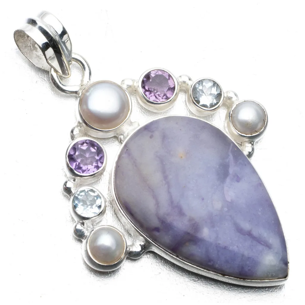 Природный чароит аметист голубой топаз и речной жемчуг в стиле панк 925 пробы