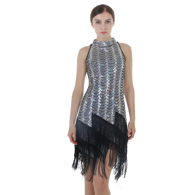 BLINGSTORY платья с блестками 1920s Great Gatsby блесток кисточкой одежда без рукавов Клубная платье с открытыми плечами летний халат Femme
