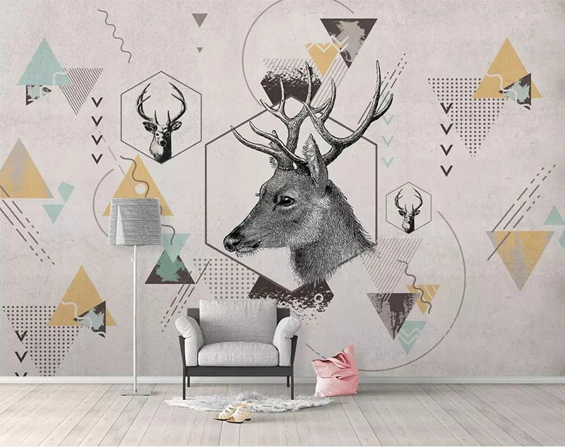 

8d Hand paint Wall paper Mural 3D Personality Geometry Elk Wallpaper sticker paper For Living room Background Wall Murals Deco