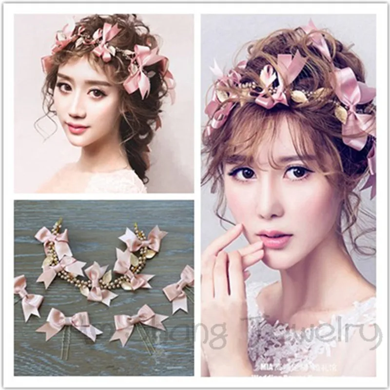 Женский обруч для волос с искусственным жемчугом розовым бантом свадебный