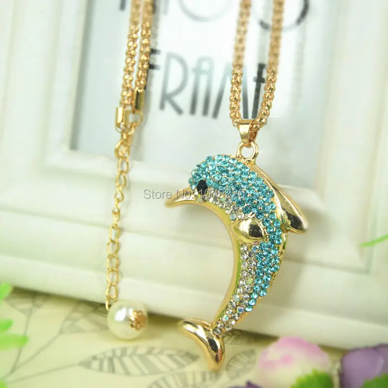 Модные ювелирные изделия хрустальный Дельфин свитер ожерелье для женщин длинное