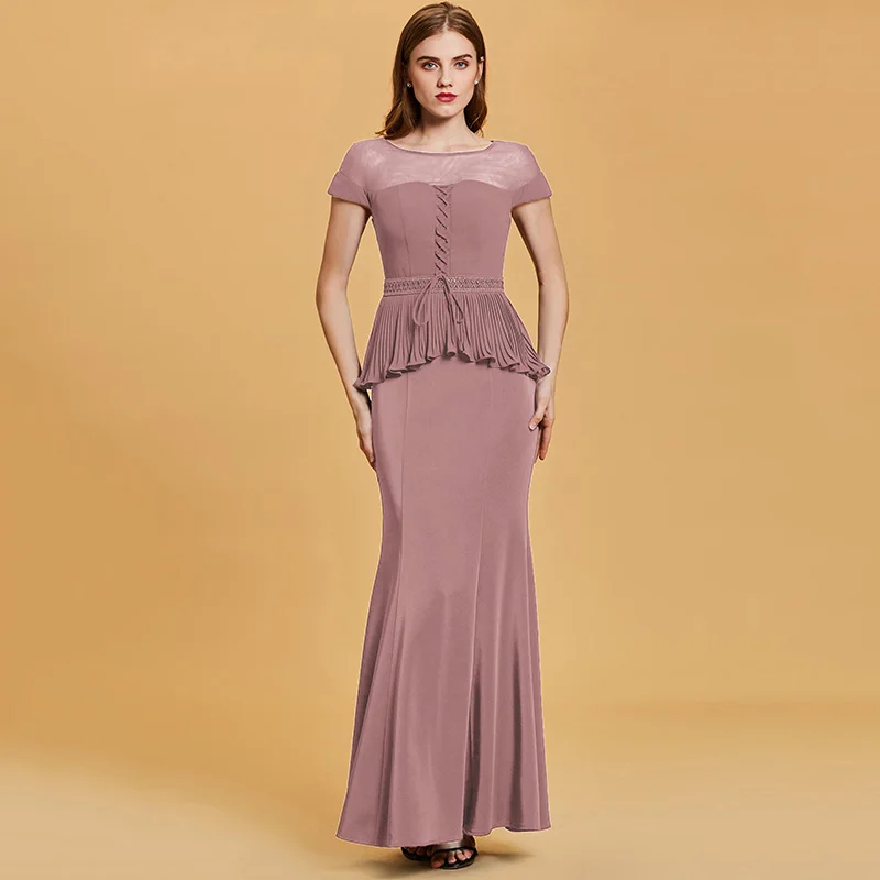 Dressv темно синее длинное вечернее платье труба Дешевые Совок шеи с коротким