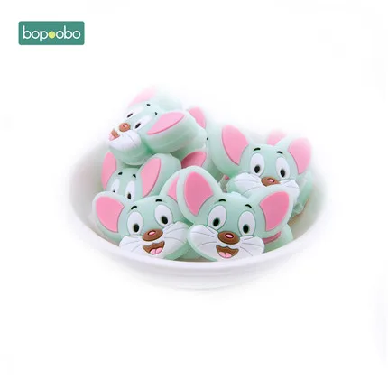 Mint Bopobo 5 шт. Силиконовые Прорезыватели для зубов без бисероплетения, пищевая пустышка для новорожденных, цепочка с мультяшной мини-мышкой, детский силиконовый Прорезыватель - Цвет: Mint