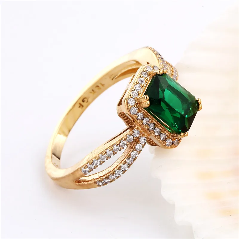 BUDONG помолвочный Зеленый хрустальный камень женское кольцо с цирконом для