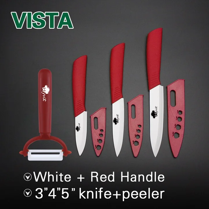 RED KNIFE SET Керамический нож, набор кухонных ножей из циркония, ножи для резьбы по фруктам, 4 шт., 3, 4, 5 дюймов+ Овощечистка+ крышки, горячие кухонные аксессуары - Цвет: RED KNIFE SET