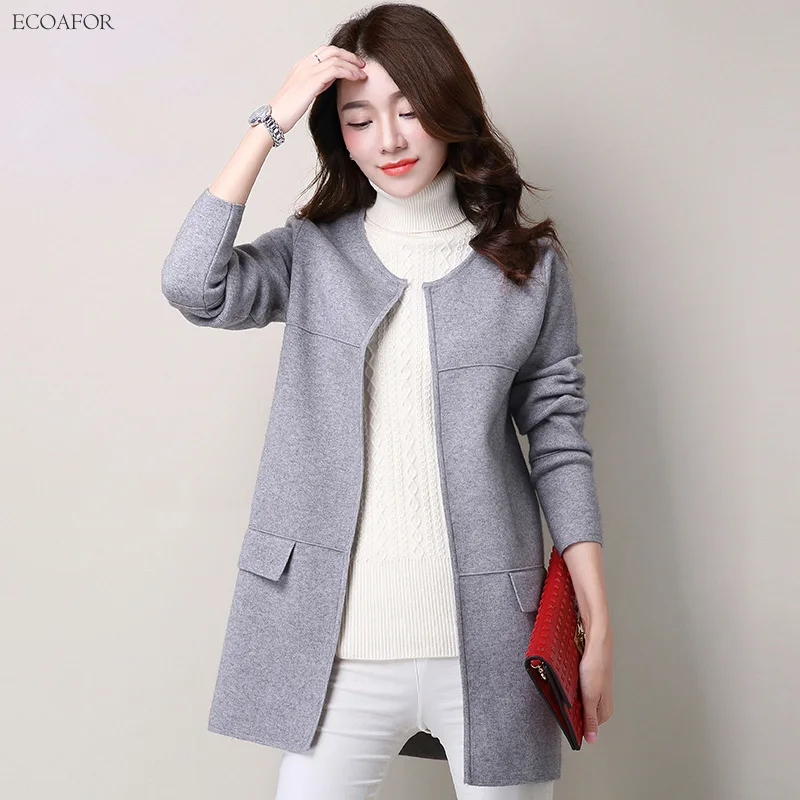 

5 Colors Long Cardigan Women Autumn Winter Sweaters With Pockets O-Neck Open Jacket Coat Fashion Female Knitted Cardigan