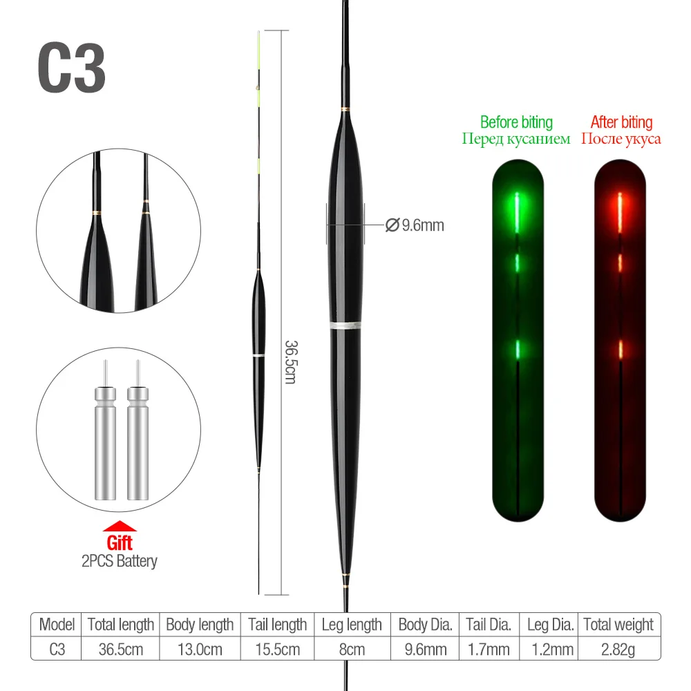 DONQL Smart Fishing Led Light Float Luminous Glowing Float Fish Bite Automatically Remind Electric Fishing Buoy With Batteries