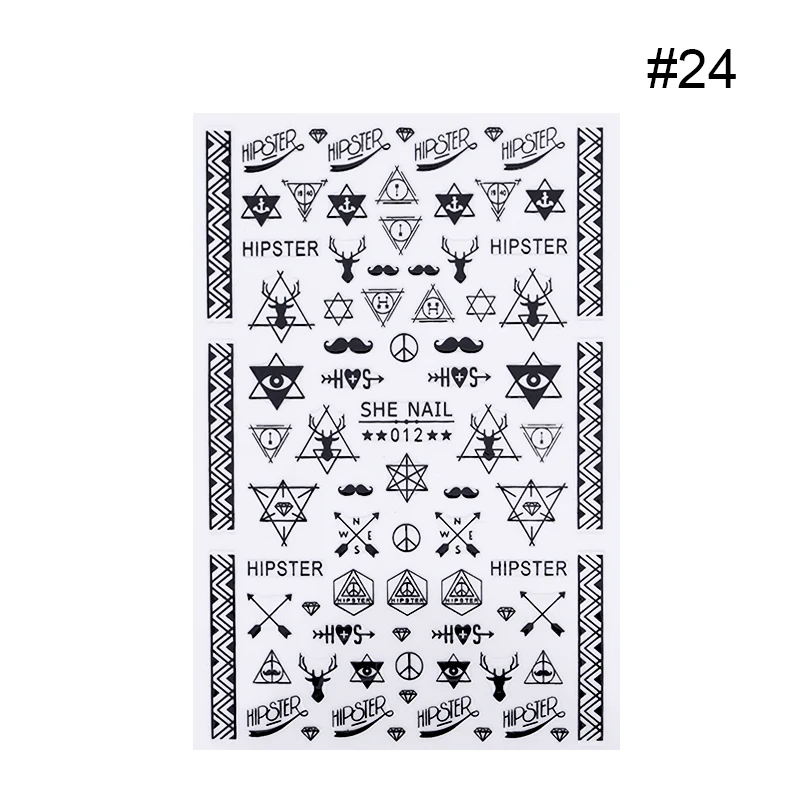 Pattern 24 Геометрическое изображение сердца 3D переводные наклейки для ногтей цветок цветочный бант наклейки самоклеющиеся Советы DIY Дизайн ногтей украшения - Цвет: Pattern 24