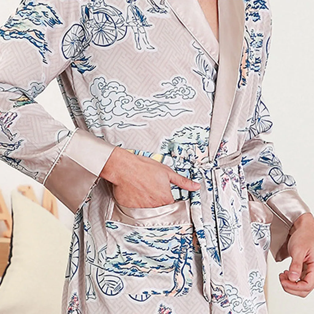 YOUYEDIAN мужские шелковые халаты с принтом пижамы женское белье халат костюм из двух