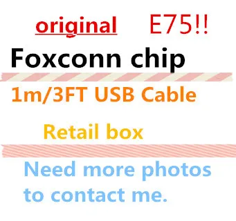 100 шт./лот, новая упаковочная коробка,, 1 м/3 фута, E75 чип, данные, USB кабель зарядного устройства для Foxconn i7 6 6s 5 с зеленой этикеткой