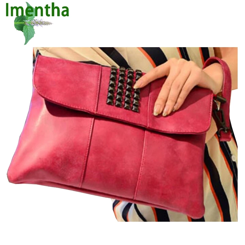 Модный женский клатч с заклепками Розовый Красный маленький Повседневный