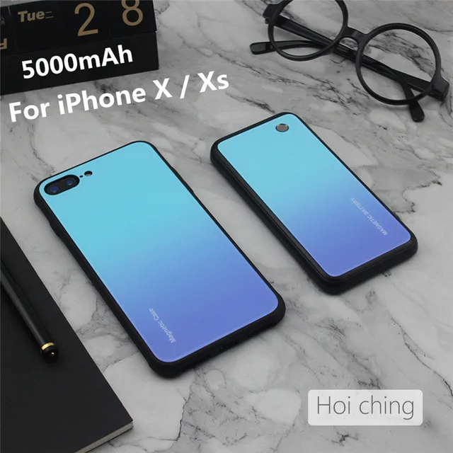 Blue For X XS KQJYS портативный блок питания 5000 мАч для iPhone XR блок питания беспроводное магнитное зарядное устройство для iPhone X Xs Max - Цвет: Blue For X XS